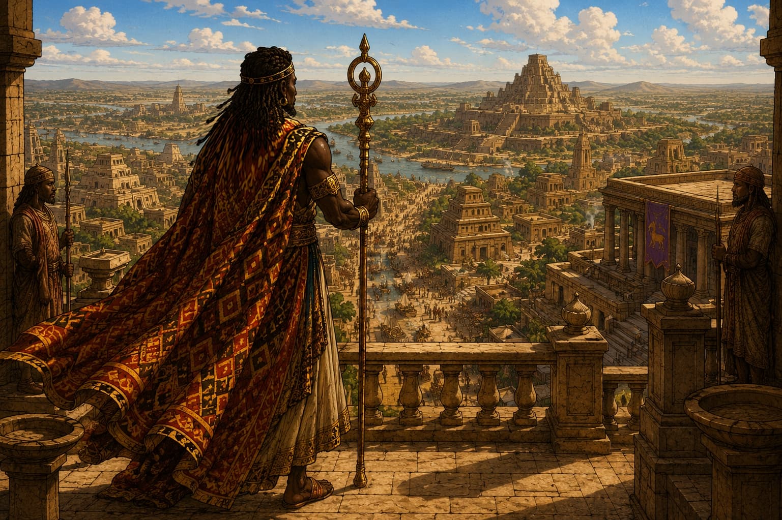 Sundiata on his throne surrounded by kings